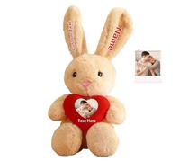 JABECODIFA Personalised Valentine Stuffed Bunny Plush Toys with Heart, Custom Stuffed Rabbit Plush with Photo Name Custom Long Ear Bunny as Personalised Valentine Gifts Easter Gift, 16 inch
