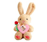 JABECODIFA Personalised Valentine Stuffed Bunny Plush Toys with Heart, Custom Stuffed Rabbit Plush with Photo Name Custom Long Ear Bunny as Personalised Valentine Gifts Easter Gift, 16 inch