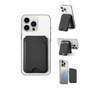 Jabees MagWallet Secure, RFID-Blocking Magnetic Wallet for iPhone with Adjustable Stand, Vegan PU Leather MagSafe Card Holder for Men & Women, Holds 4 Cards, Strong Magnet, Slim Design (Black)