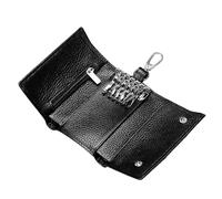 JABNOW Leather Key Case for Men and Women, Tri-Fold Multifunctional Key Bag, Wallet with 3 Separate Compartments and 6 Key Hooks, Small Key Case (Black), black, One Size