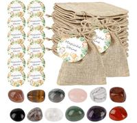 JABNOW Pack of 12 Lucky Stones for Children, Natural Lucky Charm Stones, Colourful Magic Stones with Jute Bag and Forest Animal Labels, Children's Gemstones for Party Bags, Children's Birthday Parties