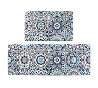 Jabogrii Anti Fatigue Kitchen Mat Set of 2 Blue Cushioned Kitchen Rugs Comfort Floor Mat PVC Waterproof Non Slip Kitchen Carpet Rug Runner for Sink Laundry 17"x48"+17"x28"