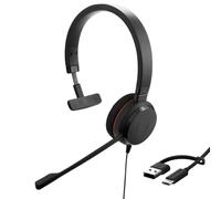 Jabra Evolve 20 Mono Headset - Unified Communication Certified Headphones for VoIP Softphone with Passive Noise Cancellation - USB-C/A - Black