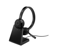 Jabra Evolve 65 TE (3rd Edition 2025) Wireless Bluetooth Stereo Headset with Mic, Connect to Two Devices, Noise-Cancelling Mic, USB-A Adapter, Works with Meeting Apps, Charging Stand, Black