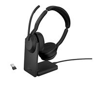 Jabra Evolve2 55 Stereo Wireless Headset with Charging Stand, Air Comfort Technology, Noise-cancelling Mics, and ANC - Works with UC Platforms such as Zoom and Google Meet - Black