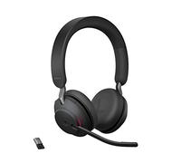 Jabra Evolve2 65 Bluetooth Wireless Headset with Mic for Calls and Music, Dual-Ear Headphones with USB-A Adapter and Charging Stand, Up to 37 Hours Battery, Works with Online Meeting Apps, Black