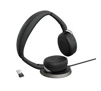 Jabra Evolve2 65 Flex - Stereo Headset with Bluetooth, Wireless Charging Pad, Noise-cancelling Jabra ClearVoice Technology and Hybrid ANC - Certified for MS Teams - Black