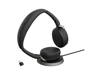 Jabra Evolve2 65 Flex - Stereo Headset with Bluetooth, Wireless Charging Pad, Noise-cancelling Jabra ClearVoice Technology and Hybrid ANC - Works with all leading UC Platforms - Black