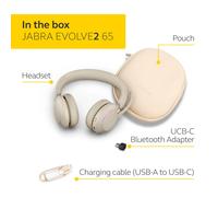 Jabra Evolve2 65 Stereo MS Bluetooth Wireless Headset USB-C BEIGE Headphones NEW