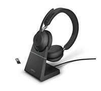 Jabra Evolve2 65 Wireless PC Headset with Charging Stand - Noise Cancelling Microsoft Teams Certified Stereo Headphones With Long-Lasting Battery - USB-A Bluetooth Adapter - Black
