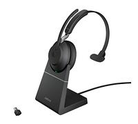 Jabra Evolve2 65 Wireless PC Headset with Charging Stand - Noise Cancelling UC Certified Mono Headphones With Long-Lasting Battery - USB-C Bluetooth Adapter - Black