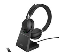 Jabra Evolve2 65 Wireless PC Headset with Charging Stand - Noise Cancelling UC Certified Stereo Headphones With Long-Lasting Battery - USB-A Bluetooth Adapter - Black