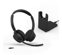 Jabra Evolve3 45 UC Wireless Office Headset - Stereo On-Ear Bluetooth Headset with Active Noise Cancellation, 180° Busylight, Link 390a USB-A Adapter, Charging Stand, Black