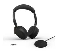Jabra Evolve3 65 Flex Wireless Bluetooth Headset with Mic, UC, USB-A | Dual-Ear, On-Ear, USB-A Adapter, Wireless Charging Stand, On-the-Go Headphones with ANC, Foldable Design, 80h Battery, Black