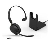 Jabra Evolve3 65 Single-Ear Wireless Bluetooth Headset with Mic, UC, USB-A | USB-A Adapter, Up to 59h Battery, Charging Stand, ANC Headphones, Jabra ClearVoice™, Works with Online Meeting Apps, Black