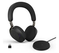 Jabra Evolve3 75 On-Ear Wireless Bluetooth Headset with Mic and Wireless Charging Stand for Work, USB-C, AI Voice Call Technology, Advanced ANC, 22-Hour Battery, Microsoft Teams Certified, Black