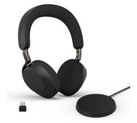 Jabra Evolve3 75 On-Ear Wireless Bluetooth Headset with Mic and Wireless Charging Stand for Work, USB-C, AI Voice Call Technology, Advanced ANC, 22-Hour Battery, Works with Online Meeting Apps, Black