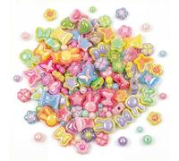 Jabrand 240pcs Acrylic Beads for Bracelet Making, Assorted Bead Charms for Jewelry Making Heart Flower Butterfly Candy Round Beads for Keychains Necklace Decoration DIY Crafts (AB Color)