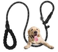Jabson Dog Lead, 1.5M Nylon Slip Lead, Soft Padded Handle, Medium/Small, Black, for Dog Training, with Anti-Choker and Reflective Stitching