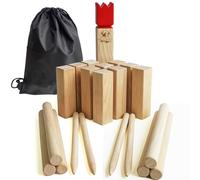 Jac & Mok Kubb Game Set - Hardwood Viking Games -Throwing Outdoor Games (Kubb Red, 5 x 5 x 30cm -King)