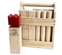 Jac & Mok Kubb Game Set - Hardwood Viking Games with Rubber Wood Crate -KUBB Throwing Outdoor Games (Regulation, Red King)