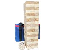 Jac & Mok Tumble Tower Wooden Toppling Blocks Game set,Large Table Top Stacking Timber Games with Carrying Bag (54 pcs Large Tumble Tower with Dice)