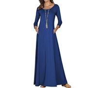 Jacansi Women's Loose Empire Waist Maxi Dresses Casual Long Dresses with Pockets Blue 3XL