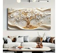 JACBON Abstract Canvas Wall Art 3D Texture Elegant White Floral, Perfect for Bedroom and Living Room Decor, Aesthetic Room Decor(55x110cm（21x43inch)/ Frameless