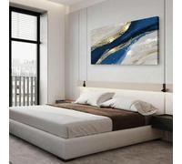 JACBON Abstract Modern Canvas Wall Art Blue Gold Picture Canvas Print Painting Picture for Living Room Bedroom Office Wall Decor(55x110cm（21x43inch)/ Frameless