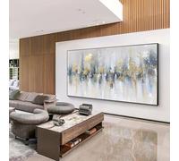 JACBON Abstract Painting Gold Foil Teal Green Texture On Canvas Livingroom Bedroom Large Luxury Gold Wall Art New Home Art Decor 50x100cm Frameless