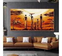 JACBON African Woman Oil Painting on Canvas Large Size Abstract Wall Art Pictures for Living Room Vintage Home Decor 40x80cm（16x31inch WithGoldenFramed