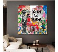 JACBON Banksy Artwork Graffiti Wall Art Drean Big Dreams Canvas Poster Street Art Painting Picture for Living Room Home Decor 70x70cm（28x28inch InternalFrame