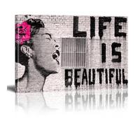 JACBON Banksy Canvas Wall Art Life is Beautiful Graffiti & Street Art Famou People Pop Art Modern for Living Room Bedroom Office 70x100cm（28x39inch InternalFrame