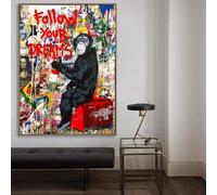JACBON Banksy Graffiti Poster Monkey Street Art Canvas Paintings Mr Brainwash Modern Wall Art Prints Living Room Decor 20x30cm（8x12inch InternalFrame
