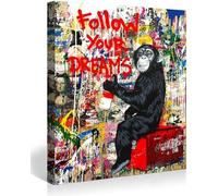 JACBON Banksy Pictures Canvas Follow Your Dreams Graffiti Street Art Canvas Picture Art Prints Living Room Wall Decoration XXL 65x130cm(26x51inch InternalFrame