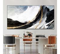 JACBON Black And White Gold Abstract Modern Oil Painting On Canvas In Living Room Extra Large Size Wall Art Decor picture(65x125cm（26x49inch)/ Frameless