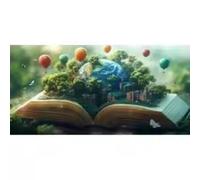 JACBON Book Earth Landscape Print Canvas Painting, Fantasy Book Forest Poster Wall Art, For Classroom Study Room Decor Picture 50x100cm(20x39inch InternalFrame