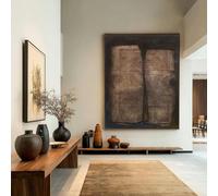 JACBON Brown Abstract Painting,Brown Wabi-Sabi Wall Art,Modern Minimalist Canvas Prints Artwork for Living Room 60x80cm（24x31inch InternalFrame