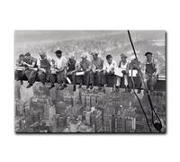 JACBON Canvas Art Print, New York, Construction Worker, Lunch, Painting, Poster, Wall Picture for Living Room, Home, Decoration(50x70cm（20x28inch)/frame