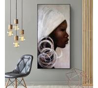 JACBON Canvas Artwork African Portrait Oil Paintings Black White Africa Woman Face Painting on Canvas Art Wall Picture Home Decor 60x120cm(24x47inch InternalFrame