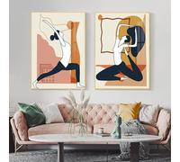 JACBON Canvas Print Abstract Yoga Girl Poster Wall Art Pilates Exercise Innovation Fitness Studio for Living Room Decor 30x45cmX2 InternalFrame