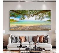 JACBON Canvas Print Coastal Landscape with Sunrise, Sunset, Noon, Beach Wall Art Poster Living Room Home Decor Pictures 30x60cm(12x24inch InternalFrame