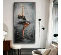 JACBON Canvas Wall Art Abstract Dancing Girl Oil Painting Elegant Ballerina Large Prints for Living Room Decor 60x120cm(24x47inch Frameless