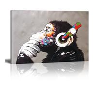 JACBON Canvas Wall Art Decor Banksy - Thinking Monkey with Headphone Graffiti & Street Art Famou Modern Prints Artwork Home Decor 60x90cm（24x35inch Frameless