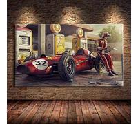 JACBON Classic Vintage Car Art Wall Poster Mural Ferrari Racing F1 Canvas Painting Picture Living Room Home Wall Decoration 60x80cm Frameless