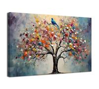 JACBON Colourful Tree of Life Wall Art for Living Room Decor Abstract Blossom Tree Painting Picture Nature Floral Canvas Print 60x90cm（24x35inch InternalFrame