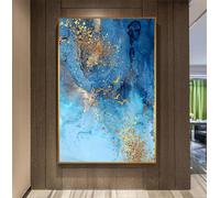 JACBON decorative painting pictures large size illustrations abstract blue gold leaf oil painting on canvas wall art poster 50x70cm（20x28inch Frameless