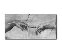 JACBON Famous Black and White The Creation of Adam By Michelangelo on the Wall Canvas Painting Poster Hand to Hand Art Picture 55x110cm（21x43inch InternalFrame