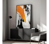 JACBON Framed Black and White Abstract Wall Art, Burnt Orange Modern Canvas Painting Artwork for Wall, Large Minimalist Art Print 60x80cm（24x31inch withblackborder