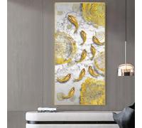 JACBON Gold abstract Feng Shui Koi fish painting poster, wall decoration art canvas print, corridor, living room, home decor 50x105cm/20x41inch InternalFrame